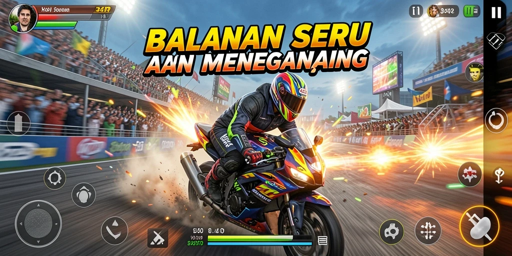 Screenshot menampilkan aksi balapan intens di 34R.