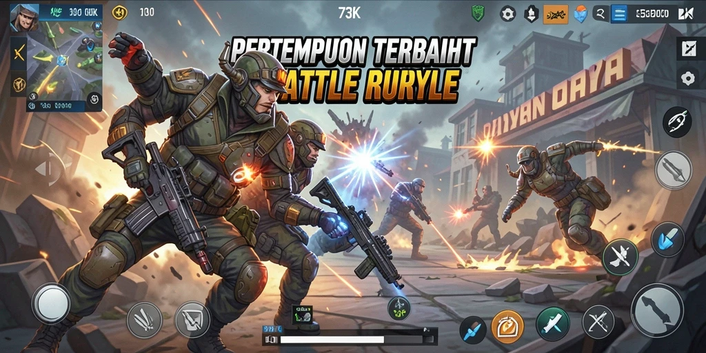 Screenshot gameplay 73K yang mendebarkan dalam pertempuran Battle Royale.
