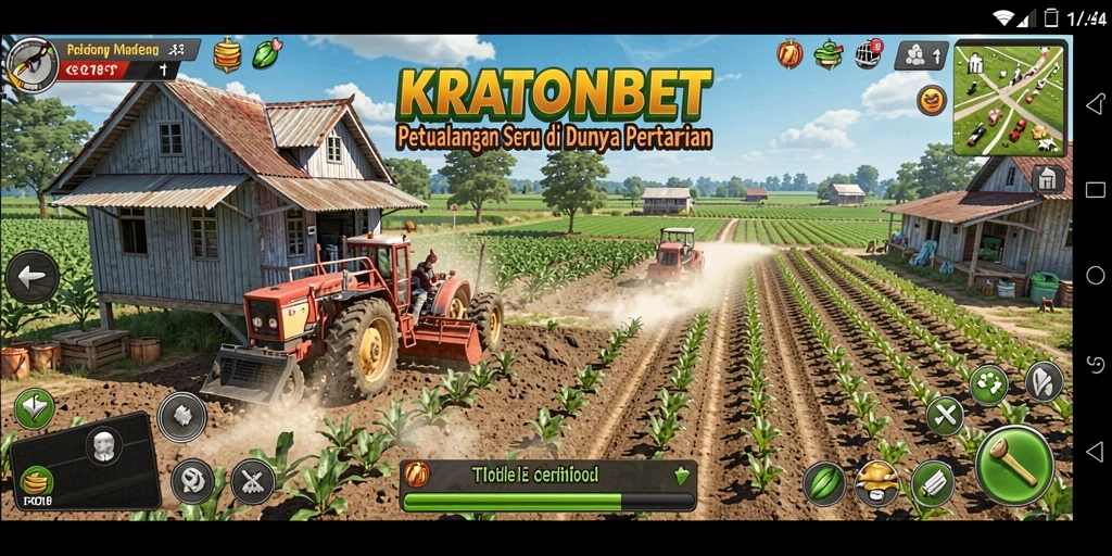 Screenshot gameplay KRATONBET menampilkan aktivitas bertani yang seru.