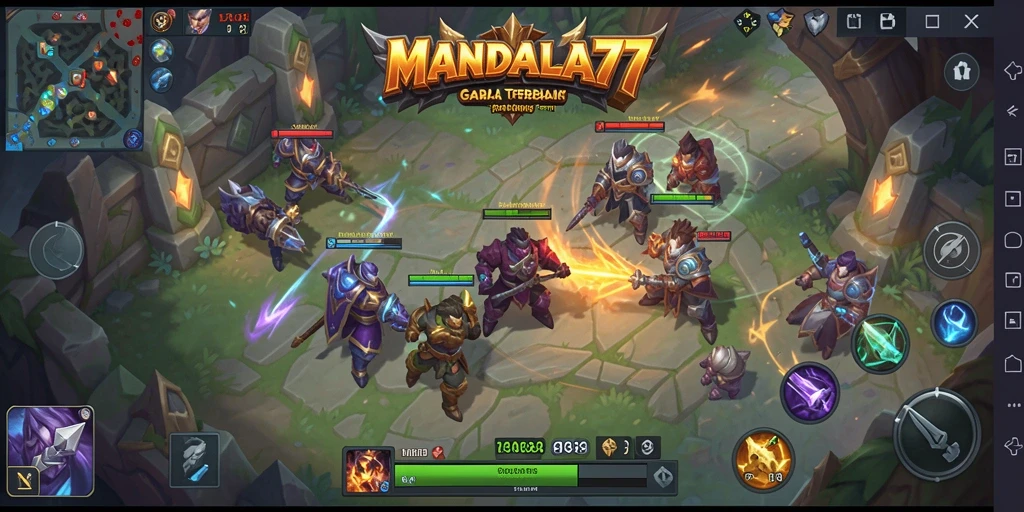 Tampilan aksi seru dalam gameplay MANDALA77 dengan karakter yang beragam.