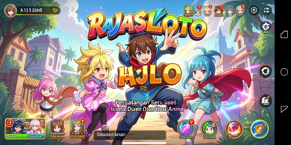 Tampilan gameplay seru RAJASLOTO dengan karakter Anime menggemaskan.